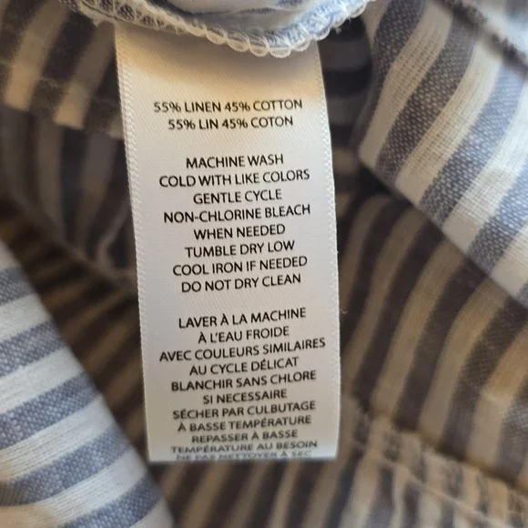 Beach Lunch Lounge, Luca Linen A-Line Prairie Dress, Striped Puff Sleeve, Size L - Picture 10 of 12